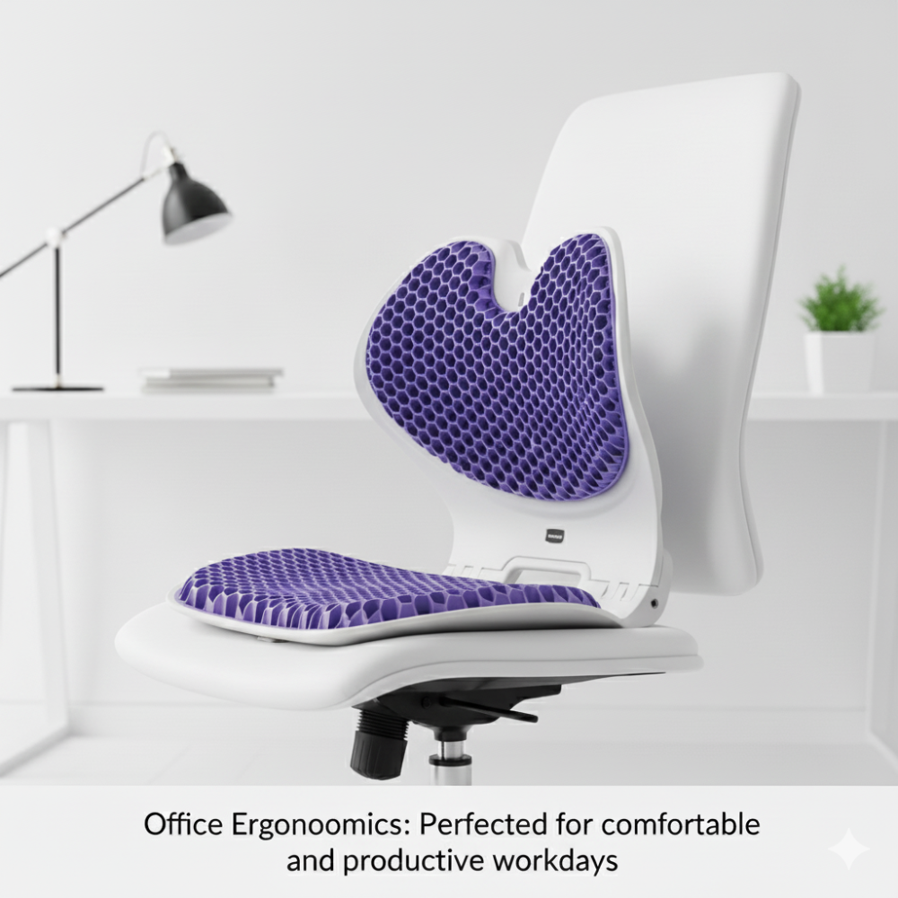 Posture Max Pro,  Foldable Ergonomic Posture Corrector Seat for Office Chair, Car Seat & Meditation, Breathable Honeycomb TPE Back Support Cushion, Improves Posture, Spine Alignment & Pressure Relief, Durable, Lightweight, Grey & Purple