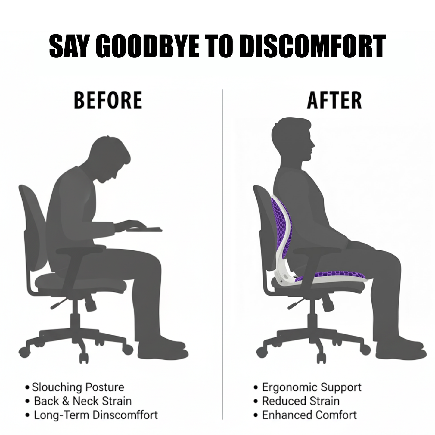 Posture Max Pro,  Foldable Ergonomic Posture Corrector Seat for Office Chair, Car Seat & Meditation, Breathable Honeycomb TPE Back Support Cushion, Improves Posture, Spine Alignment & Pressure Relief, Durable, Lightweight, Grey & Purple