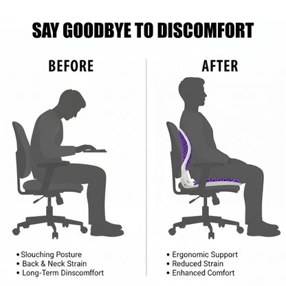 Posture Max Pro,  Foldable Ergonomic Posture Corrector Seat for Office Chair, Car Seat & Meditation, Breathable Honeycomb TPE Back Support Cushion, Improves Posture, Spine Alignment & Pressure Relief, Durable, Lightweight, Grey & Purple