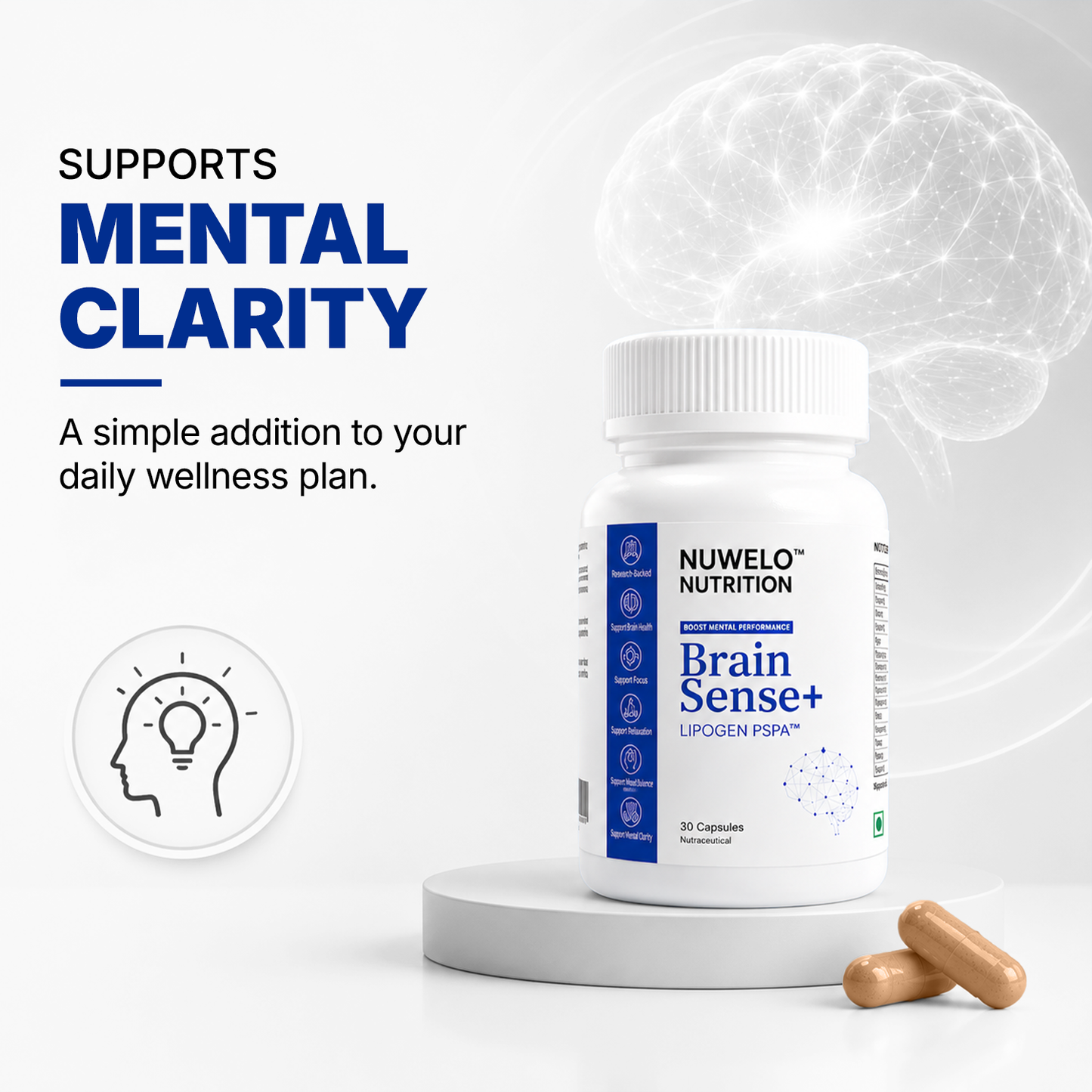 Nuwelo Nutrition Brain Sense+ supports mental clarity