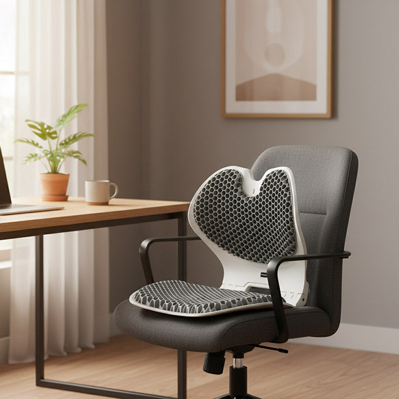 Posture Max Pro,  Foldable Ergonomic Posture Corrector Seat for Office Chair, Car Seat & Meditation, Breathable Honeycomb TPE Back Support Cushion, Improves Posture, Spine Alignment & Pressure Relief, Durable, Lightweight, Grey & Purple