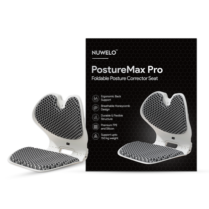 Posture Max Pro,  Foldable Ergonomic Posture Corrector Seat for Office Chair, Car Seat & Meditation, Breathable Honeycomb TPE Back Support Cushion, Improves Posture, Spine Alignment & Pressure Relief, Durable, Lightweight, Grey & Purple