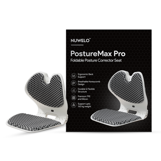 Posture Max Pro,  Foldable Ergonomic Posture Corrector Seat for Office Chair, Car Seat & Meditation, Breathable Honeycomb TPE Back Support Cushion, Improves Posture, Spine Alignment & Pressure Relief, Durable, Lightweight, Grey & Purple